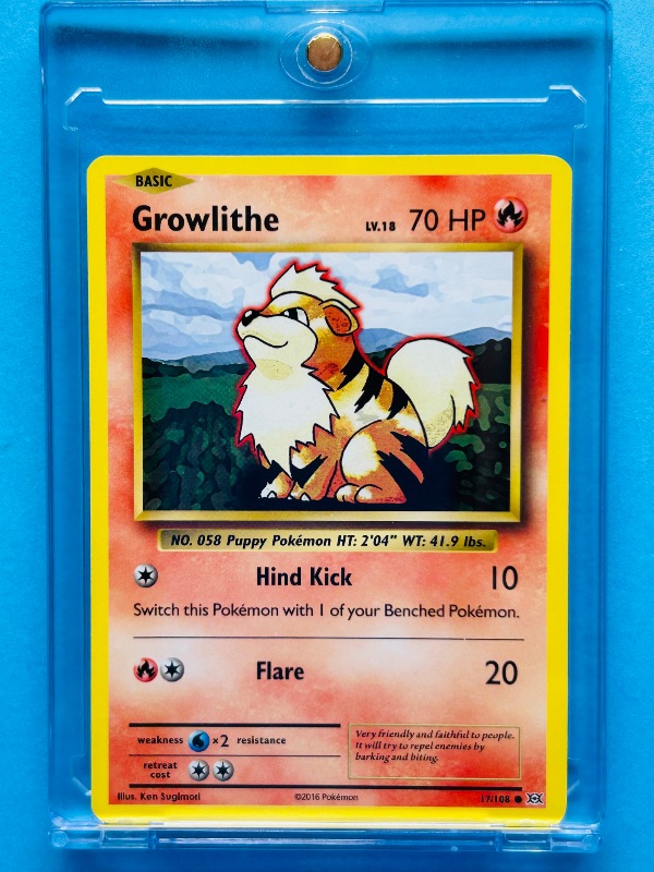 Photo 1 of 152385… Pokémon Growlithe card in hard plastic case 