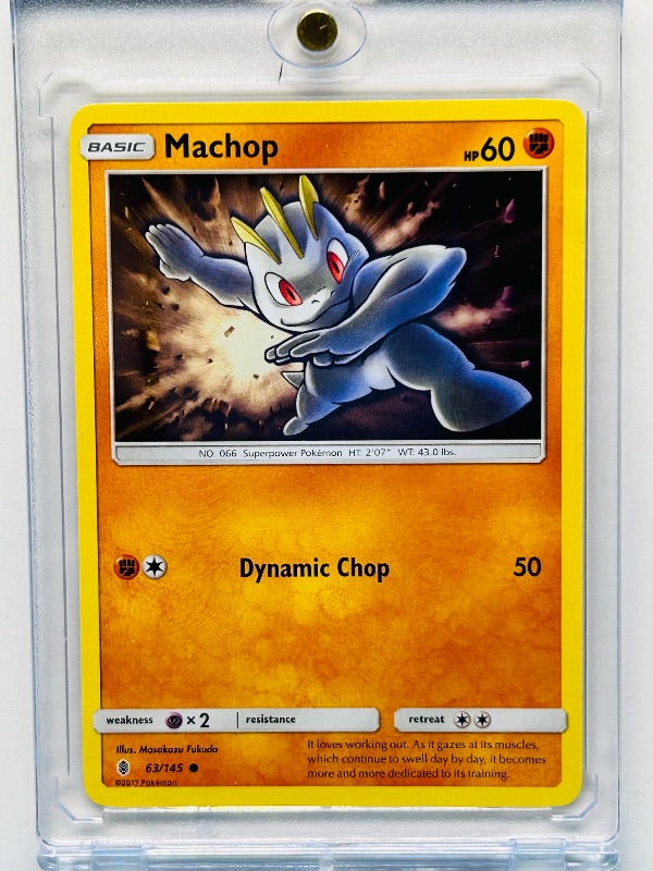 Photo 1 of 152391… Pokémon Machop card in hard plastic case 