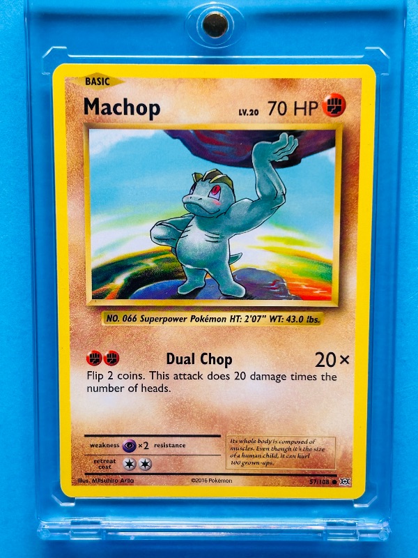 Photo 1 of 152410… Pokémon Machop card in hard plastic case 