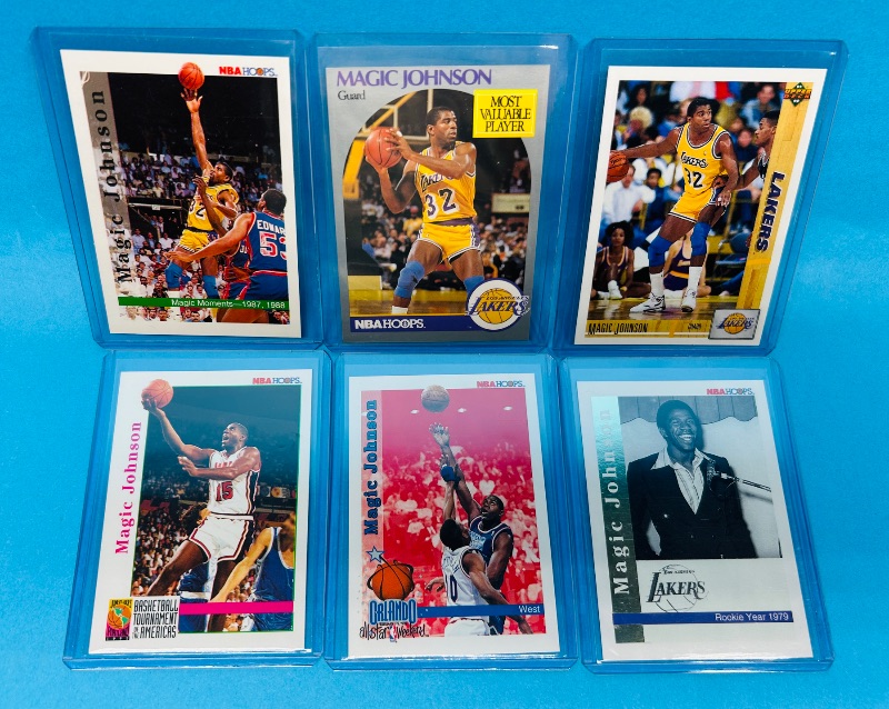 Photo 1 of 152421…6 Magic Johnson cards in hard plastic sleeves 