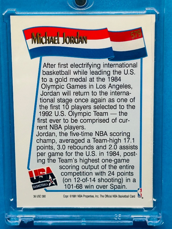 Photo 1 of 152428…Michael Jordan Olympic card 579 in hard plastic case