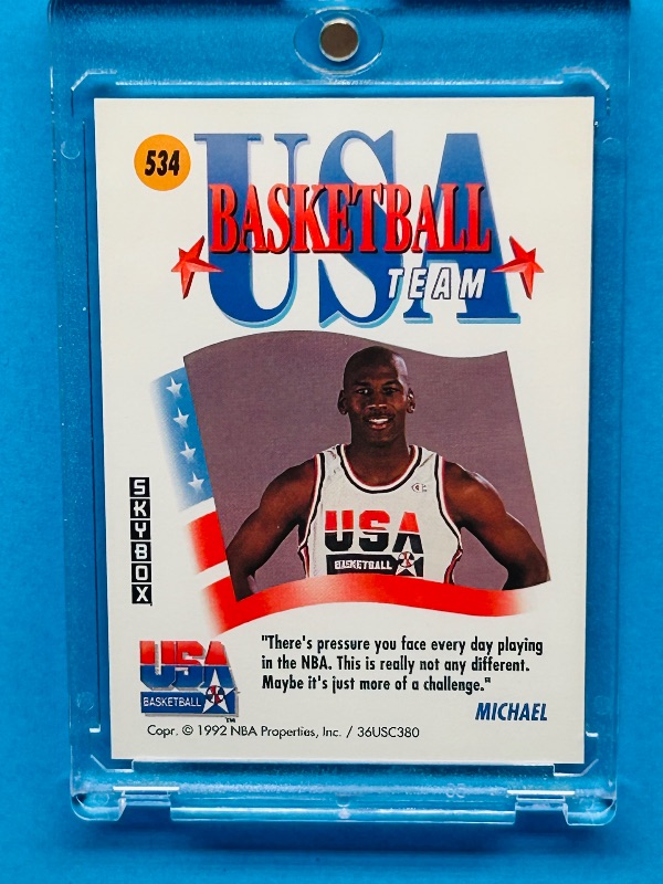 Photo 1 of 152429…Michael Jordan Barcelona card 534 in hard plastic case