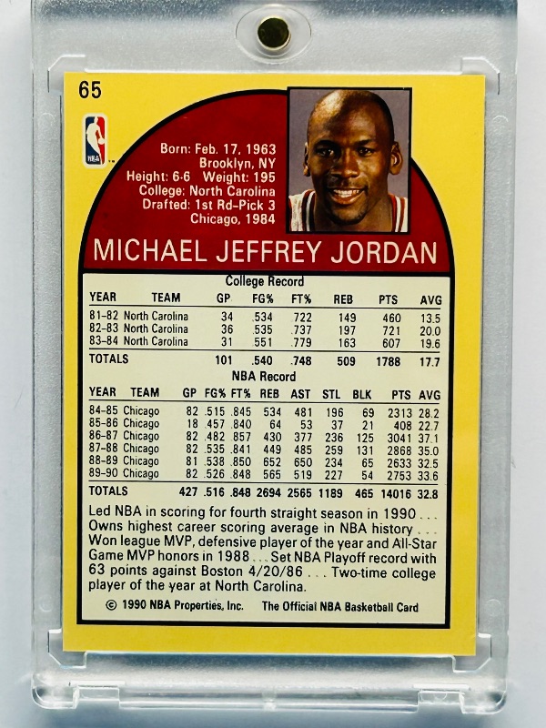 Photo 1 of 152431…Michael Jordan card 65 in hard plastic case
