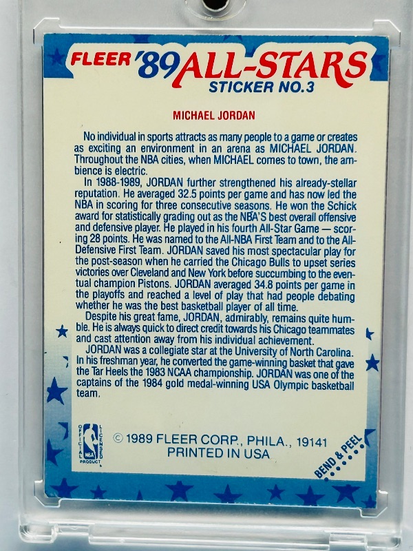 Photo 1 of 152433…Michael Jordan all-stars card 3 in hard plastic case