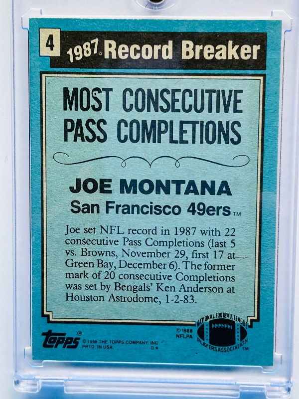 Photo 1 of 152440… Joe Montana record breaker card 4 in hard plastic case