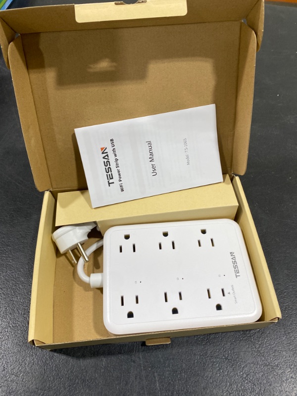 Photo 3 of Smart Power Strip, TESSAN WiFi Flat Plug Strip with 3 Smart Outlets and 3 USB Ports, 6 Feet Extension Cord, Wall Mountable Surge Protector, Compatible with Alexa and Google Home, White