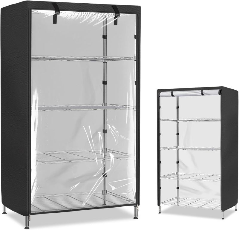 Photo 1 of SoloToo Steel Storage Rack Cover,Heavy Duty Waterproof Adjustable Unit Shelves Cover,Metal Shelves Cover with See Through Front Panel,Fits 17" W x 12" D x 63" H Standing Storage Shelf (Black)