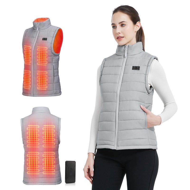 Photo 1 of MEXITOP Lightweight Heated Vest for Women, Outdoor Water/Wind Resistant Outerwear Vests with Battery Pack, XL Grey