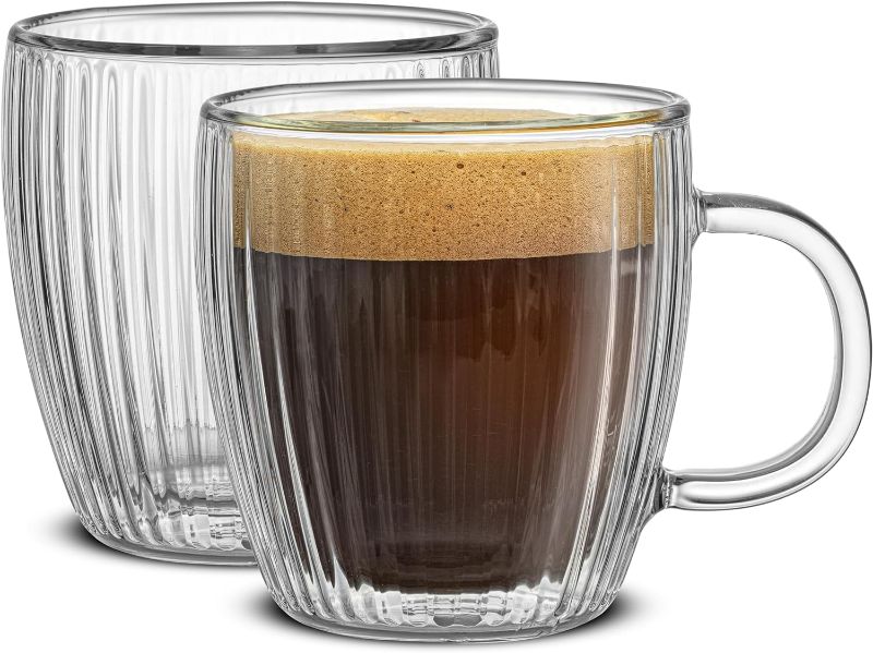 Photo 1 of JoyJolt Fluted Glass Espresso Cups, 5.4oz Espresso Cup - Set of 2 Espresso Mugs
