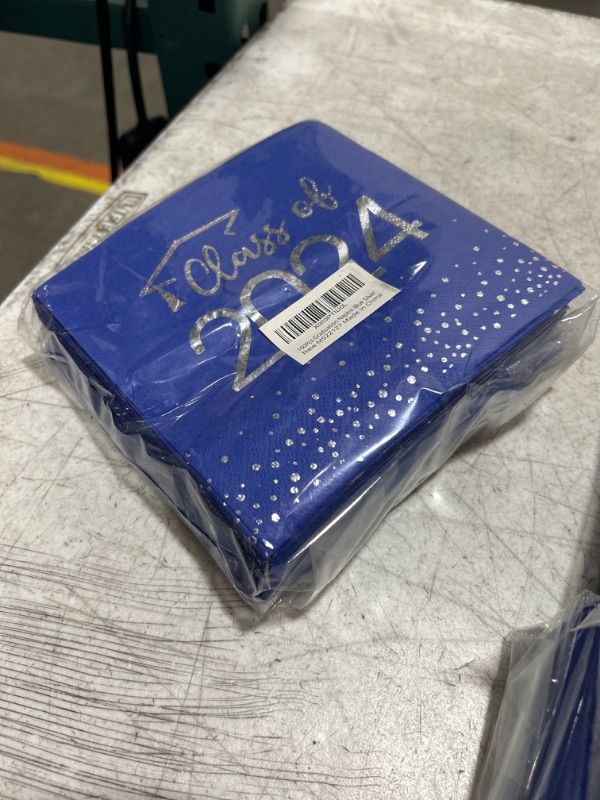 Photo 1 of 100pcs Class of 2024 Graduation Napkins, Disposable Congrats Grad Paper Cocktail Napkins Square Foil Dot Hand Towels for 2024 High School University College Graduation Party Decorations(Blue Silver? Blue Sliver 100pcs