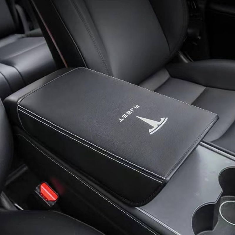 Photo 1 of ciizssria Car Armrest Box Cover for Tesla Model 3 Model Y 2017-2021 2022 2023 2024,PU Leather Center Console Protector Pad,Auto Armrest Box Mat for Tesla Model 3 Y Accessories 2023 2024 (Black)