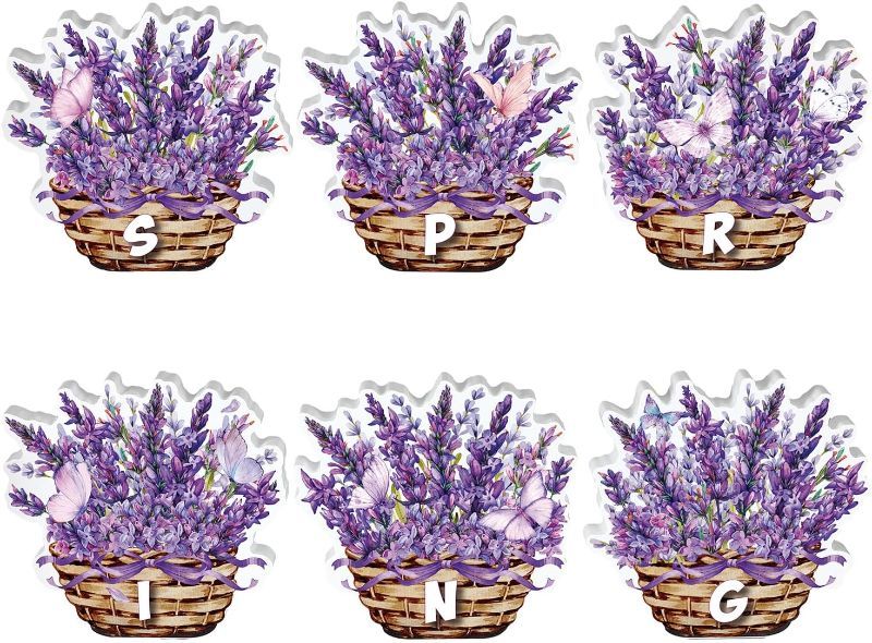 Photo 1 of Maitys 6 Pcs Summer Flowers Table Decor Wood Block Signs Spring Farmhouse Tiered Tray Decor Tabletop Signs Decorations Wooden Centerpieces for Kitchen Home Decor (Lavender)
