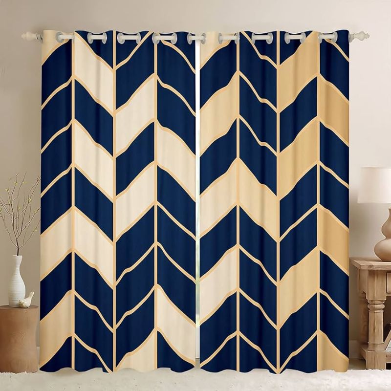 Photo 1 of Feelyou Geometric Curtains for Bedroom Living Room Kids Modern Abstract Art Blackout Curtainsative Stripe Line Darkening Dreapes Luxury Golden Blue Window Treatments 2 Panels, 38 x 54 Inch