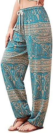 Photo 1 of ForeMode Women's Hippie Palazzo Pants Harem Pants Boho Joggers Yoga Clothes with Pockets - Large Red