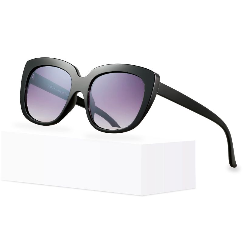 Photo 1 of 2 PACK - Retro Vintage Cat Eye Sunglasses For Women - Butterfly Shades With Thick Fashion Frame, Great For Driving & Hiking. Black Frame/Smoke Gradient Lens
