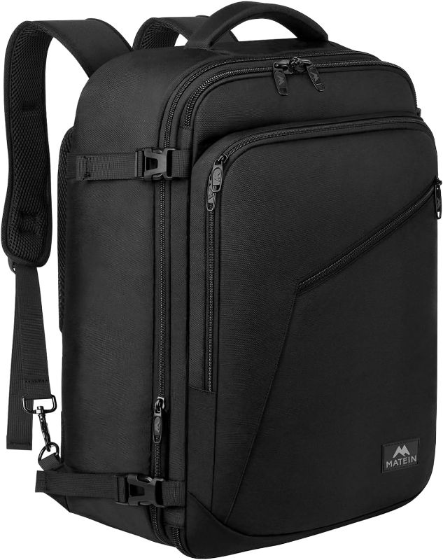 Photo 1 of MATEIN Carry on Backpack, Extra Large Travel Backpack Expandable Airplane Approved Weekender Bag for Men and Women, Water Resistant Lightweight Daypack for Flight 40L, Black

