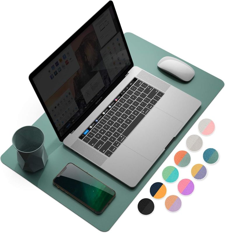 Photo 1 of YSAGi Desk Mat, Mouse Pad,Waterproof Desk Pad,Large Mouse pad for Desk, Leather Desk Pad Large for Keyboard and Mouse,Dual-Sided Mouse Mat for Office (23.6" x 13.7", Pistachio Green + Green Blue)
