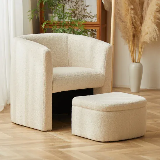 Photo 1 of COLAMY Sherpa Barrel Chair Accent Chair with Storage Ottoman Set
