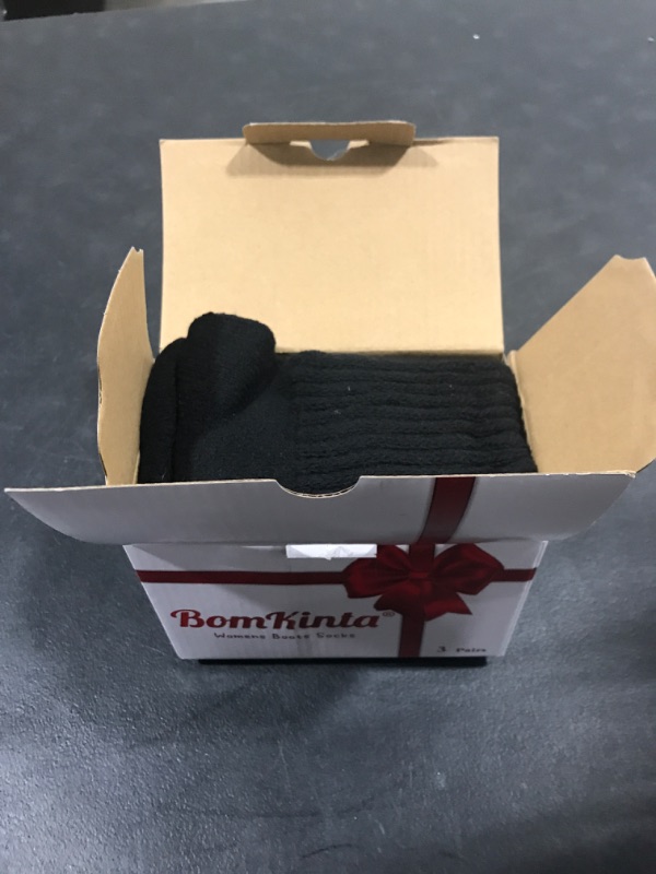 Photo 2 of BomKinta Boot Socks for Women Winter Solid Thick Warm Socks Cozy Crew Socks Christmas Gift Black Black Black -3 Pairs