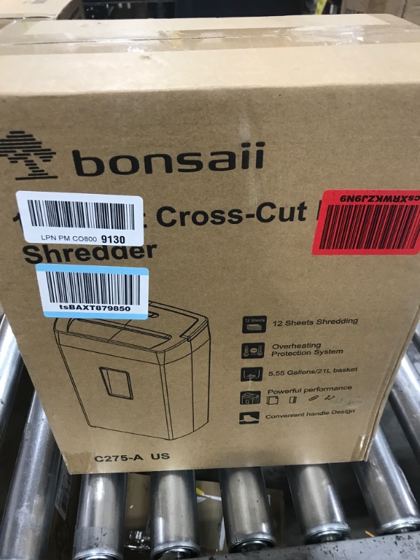 Photo 2 of Bonsaii 12-Sheet Cross Cut Paper Shredder, 10-Minute 5.5 Gal Home Office Heavy Duty Shredder for Paper, Credit Card, Mails, Staples, with Transparent Window, High Security Level P-4 (C275-A) 1 0 Mins-5.5Gal