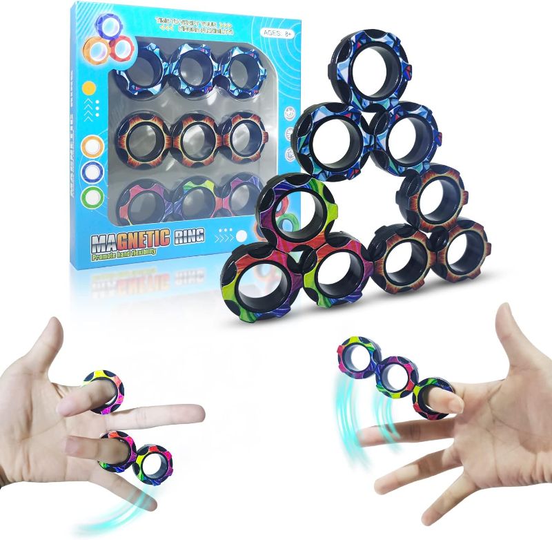 Photo 1 of AHEYE 9Pcs Magnetic Rings Fidget Toy Set,Stress Relief Fidget Spinner Toys for Teenager Toys Training Relieves Reducer Autism Anxiety for Ages 8-13,Teens Kids Gift 9 10 11 12 Year Old Boy Girl