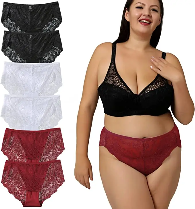 Photo 1 of Cinvik Plus Size Bikini Underwear Cotton Underpants Low Rise Womens Stretchy Ruffle Cheeky Panties 6 Pack XL