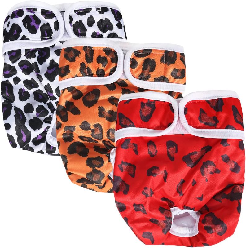 Photo 1 of Hayvia Washable Female Dog Diapers(3 Pack) Premium Reusable Absorbent Doggie Diaper Wraps for Female Dogs,Panties for Girl Dogs in Heat Period (Leopard Print, Small (10''-14''))
