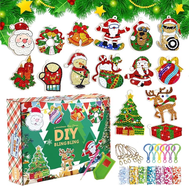 Photo 1 of 15 Pcs Christmas Diamond Painting Keychains - DIY Santa Claus, Elf Ornaments - 5D Full Ornaments Hanging Kit for Kids Diamond Art Key Rings and Decor
