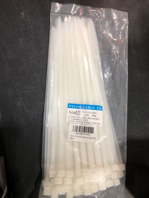 Photo 2 of Zip Ties 12-Inch White - Pack of 100 Self-Locking Plastic Wire Ties, 50lb Strength Nylon