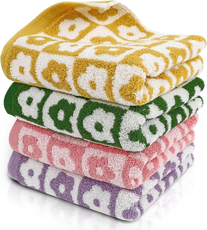 Photo 1 of (MISSING GREEN TOWEL) Sawowkuya 3 Pcs Hand Towels Checkered Floral, 100% Cotton Bathroom Towels Checkered Towel, Soft Absorbent Hand Towels for Bathroom, 13” x 29” Cute Patterned Face Towels for Bath Spa Gym Kitchen
