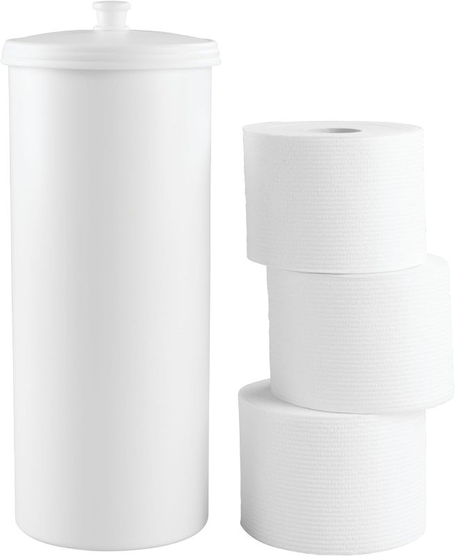 Photo 1 of 2 PACK - iDesign Plastic Holder The Kent Collection – Hold 3 Rolls of Toilet Paper, Toilet Tissue Canister, 6.25" x 6.25" x 15.5", White
