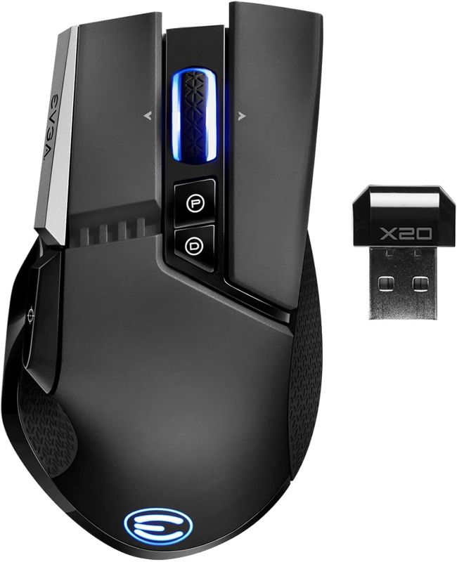 Photo 1 of EVGA X20 Wireless Gaming Mouse, Wireless, Black, Customizable, 16,000 DPI, 5 Profiles, 10 Buttons, Ergonomic 903-T1-20BK-KR
