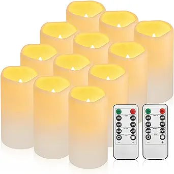 Photo 1 of Waterpoof Flameless Remote Control Candles 12PACK?D3''*H5.5''? Battery Operated Flickering LED Pillar Candle?plastic with 10-Key 24Hours Timer for Outdoor/Indoor Party Garden Lanterns Porch Ivory