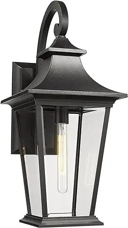 Photo 1 of Emliviar Large Outdoor Wall Light, 25" Modern Front Porch Light for House, Clear Glass in Black Finish, XE220B BK