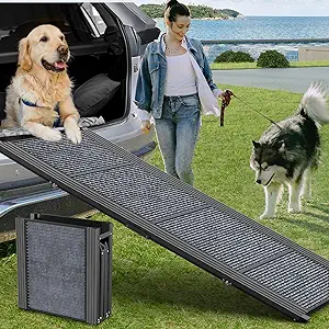 Photo 1 of HerCcreta wigge Dog Ramp for Car, 63" Long & 17" Wide Folding Portable Pet Stair Ramp with Non-Slip Rug Surface, Extra Wide Dog Steps for Medium & Large Dogs Up to 250LBS Enter a Car, SUV & Truck