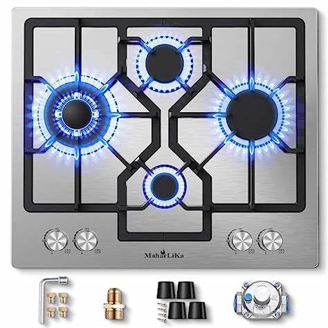 Photo 1 of Gas Cooktop 24 Inch, Maharlika Gas Stove Top Built-in 4 Burners Stainless Steel Total 30,892 BTU, 24 Inch NG/LPG Convertible Propane Cooktops Dual Fuel, RV Stove Top with Thermocouple Protect