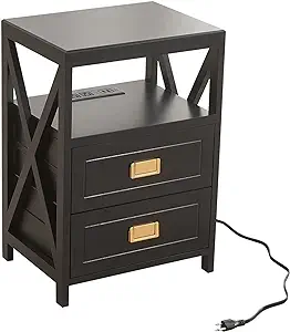 Photo 1 of BECTSBEFF Fully Assembled Narrow Side Table with Charging Station, No Assembly Narrow Nightstand with USB Ports, Pre Assembled Skinny End Table with Outlets for Living Room, Bedroom-Black