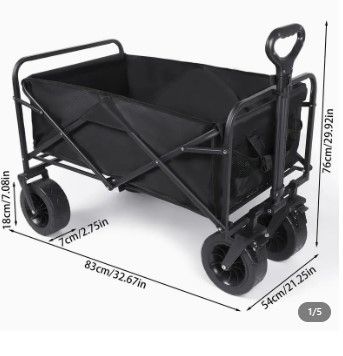 Photo 1 of Collapsible Foldable Wagon, 300LBS Load and 200L Large Capacity Heavy Duty Beach Folding Wagon with All Terrain Wheels, Outdoor Garden Cart Wagon for Camping Shopping Sports, Black-1