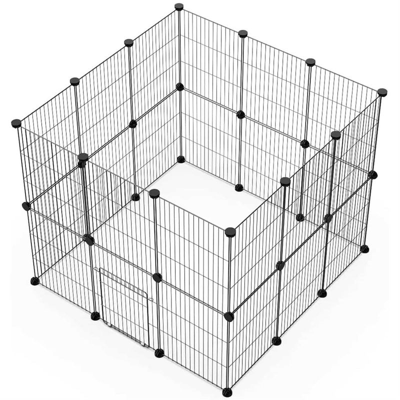 Photo 1 of KOCASO Pet Playpen, Small Animal Playpen with Door Dog Metal Playpen with Cable Ties Small Animal Cage Metal Wire Fence Small Medium Kitten Puppy Guinea Pig Rabbit Kennel for Indoor Outdoor Yard Use