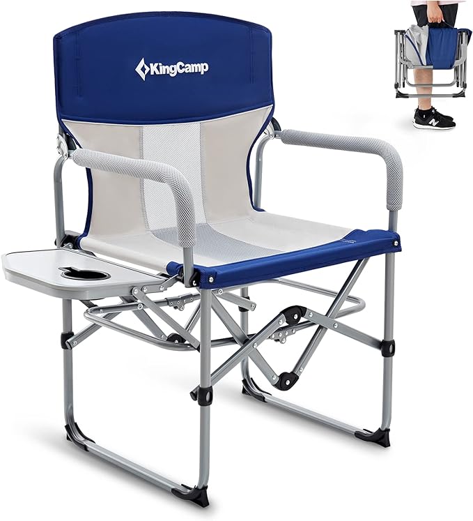 Photo 1 of KingCamp Folding Camping Chair, Heavy Duty Director's Seat for Adults Outside, Portable Lawn Chairs with Side Table Breathable Mesh Back Compact Style for Outdoor Sports
