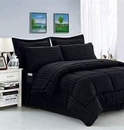 Photo 1 of Elegant Comfort Wrinkle Resistant - Silky Soft Dobby Stripe Bed-in-a-Bag 8-Piece Comforter Set - King Black