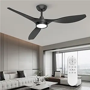 Photo 1 of Roomratv Ceiling Fans with Lights and Remote, 52 Inch Large Airflow Indoor Ceiling Fans with Quiet DC Motor and 3 Colour Temperature Black Noiseless Attractive Design ABS Blades
