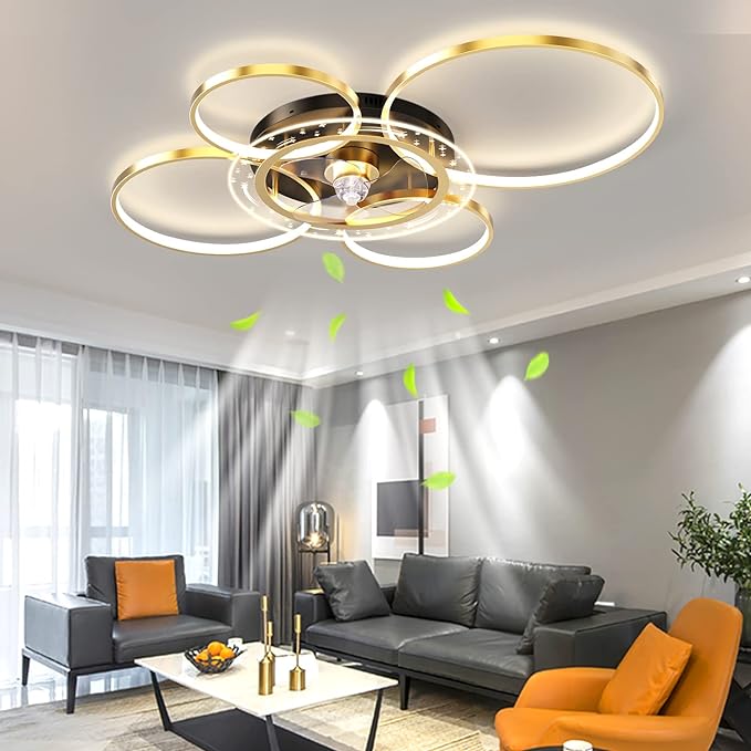 Photo 1 of XCOICOER 43.3" Ceiling Fans with Lights Remote Control, Low Profile Flush Mount Ceiling Fans, Modern Bladeless Ceiling Fan with Lights for Bedroom, Smart Led 3 Color Dimmable Living Room Ceiling Fan