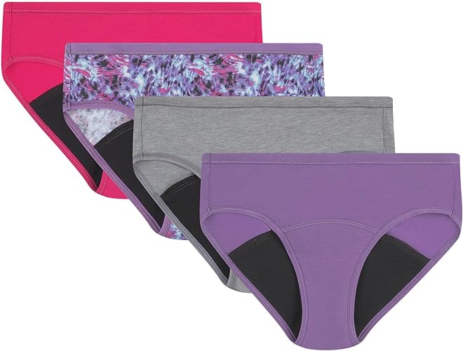 Photo 1 of Hanes Girls' Comfort Period Underwear, Boyshort and Hipster Period Panties, Moderate Protection, 4-Pack Hipster 12 Hipster - Multi - 4 Pack SIZE 12