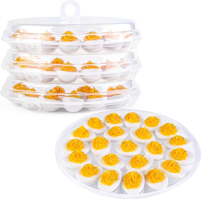Photo 1 of 3PCS Deviled Egg Containers with Lid, Clear Deviled Egg Platter Egg Carrier Egg Holder Deviled Egg Keeper Easter Thanksgiving Party Home Kitchen Supplies
