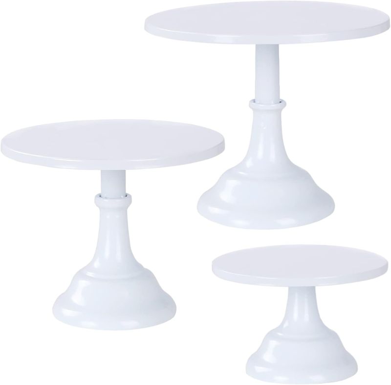 Photo 1 of 3 Pcs Metal Cake Stand, Cake Pop Stand Set of Disc Diameter 8" 10" 12", Tall Cake Stands for Dessert Table, Perfect Display for Wedding, Party, Birthday, Baby Shower, Decorations (White)
