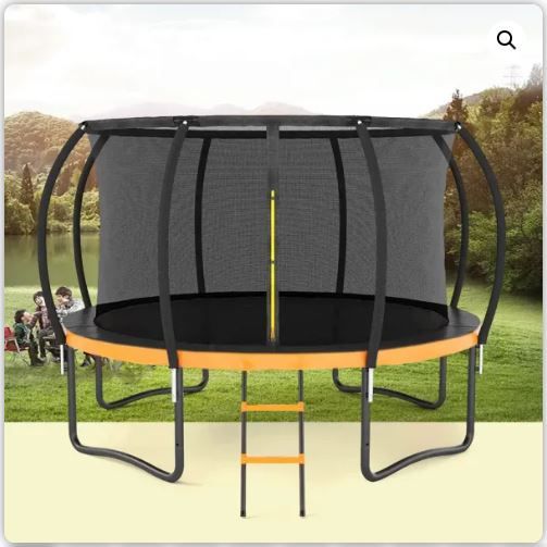 Photo 1 of 14FT Outdoor Big Trampoline With Inner Safety Enclosure Net, Ladder, and PVC Spring Cover Padding – Black&Orange