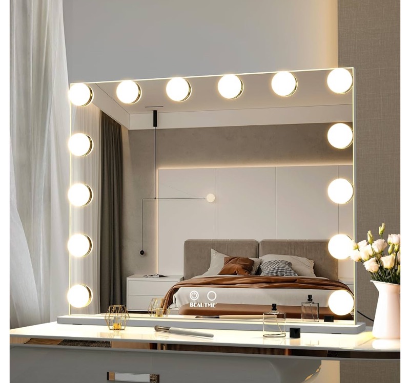 Photo 1 of BEAUTME Large Vanity Mirror with Lights,Hollywood Lighted Makeup Cosmetic Mirror with Smart Button,Tabletop or Wall Mounted Makeup Mirrors White