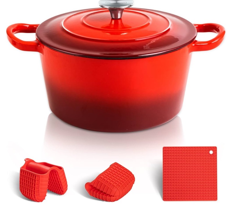 Photo 1 of MICHELANGELO Dutch Oven Cast Iron, 5 Quart Dutch Oven Pot With Lid, Cast Iron Dutch Oven, Enameled Dutch Oven With Silicone Handles & Mat, Dutch Oven 5 Qt Red