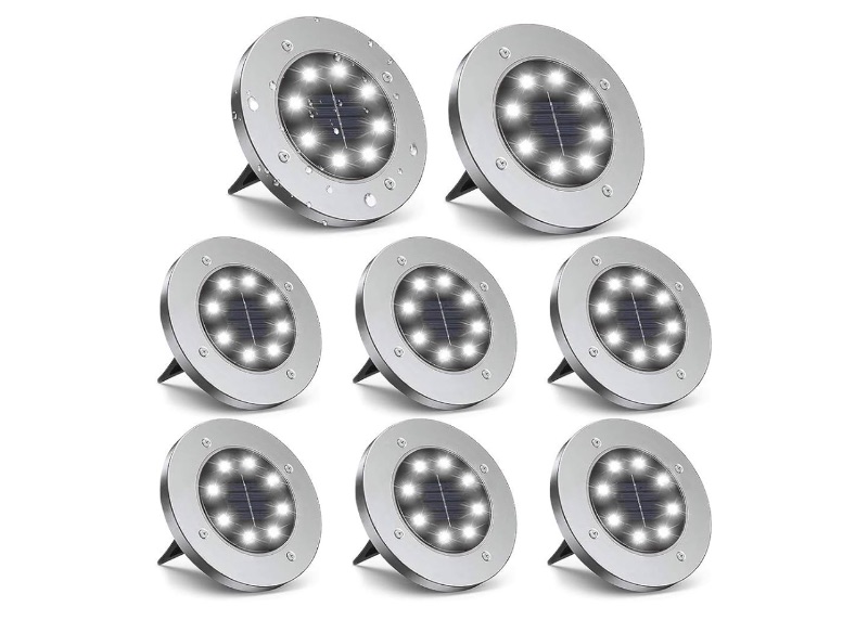 Photo 1 of ZGWJ Solar 8 LED Disk Lights Upgraded Outdoor Ground Garden Landscape Lights for Lawn Pathway Yard Deck Patio Walkway (White)